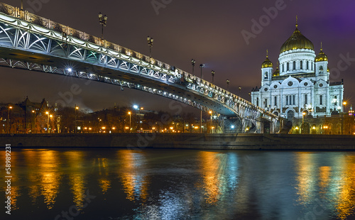 Temple Bridge and Cathedral of Christ the Savior in Moscow