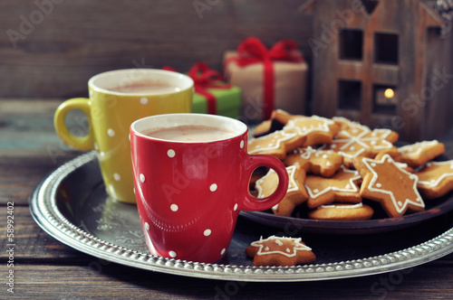 Hot chocolate with ginger cookies photo