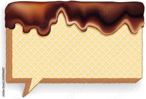 Vector speech bubble consisting of waffle dessert with chocolate