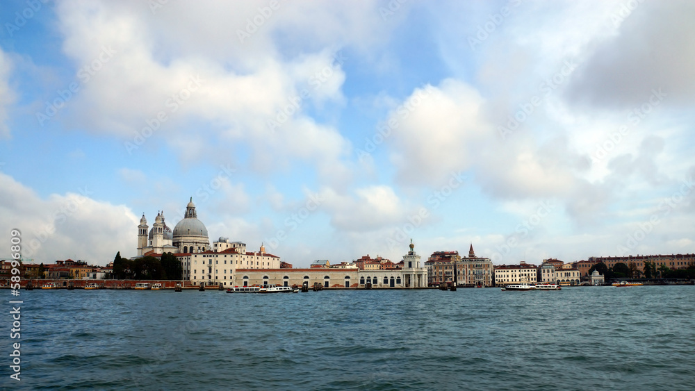 view from the sea at the sights of Venice, Italy