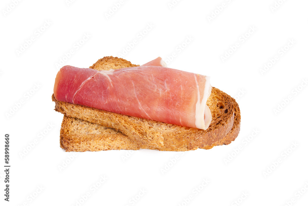 ham and slice of bread isolated on white background ham and slice of bread isolated on white background