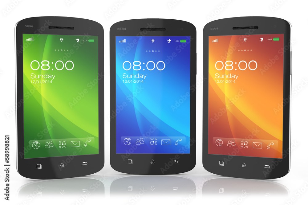 Group of modern touchscreen smartphones. Group of modern touchscreen smartphones.