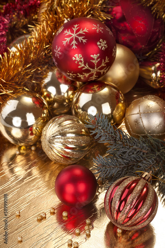 Festive Christmas and New Year decoration with ornaments