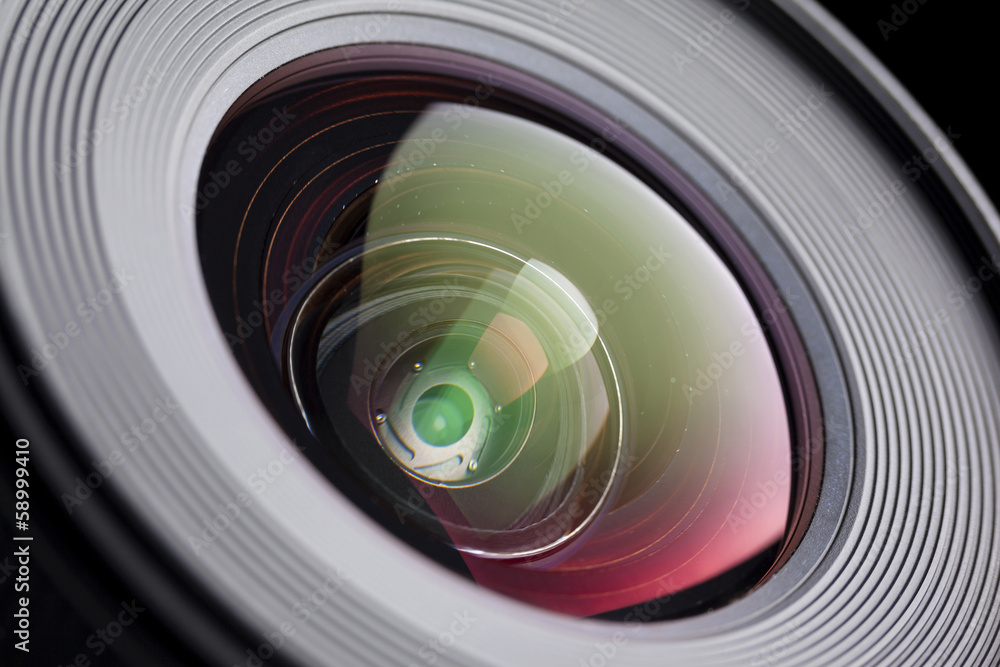 Camera lens close-up on black background Camera lens close-up on black background