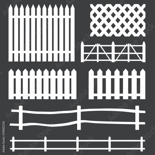 vector set of white rural fences silhouettes photo