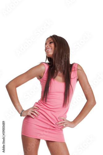 Young positive woman dancing in pink dress  © Studio-54