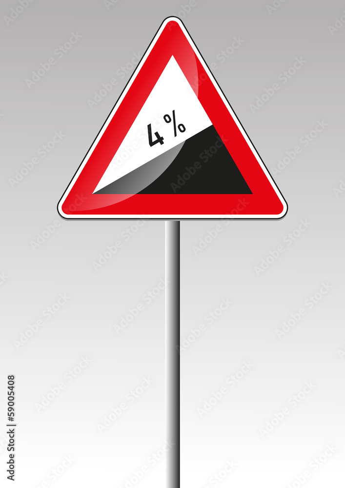 Steigung Anstieg 4% Verkehrszeichen Verkehrsschild Steigung Anstieg 4% Verkehrszeichen Verkehrsschild