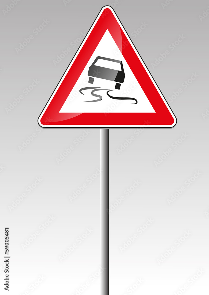Schleudergfahr Nässe Glatt Glätte Verkehrsschild Verkehrszeichen Schleudergfahr Nässe Glatt Glätte Verkehrsschild Verkehrszeichen