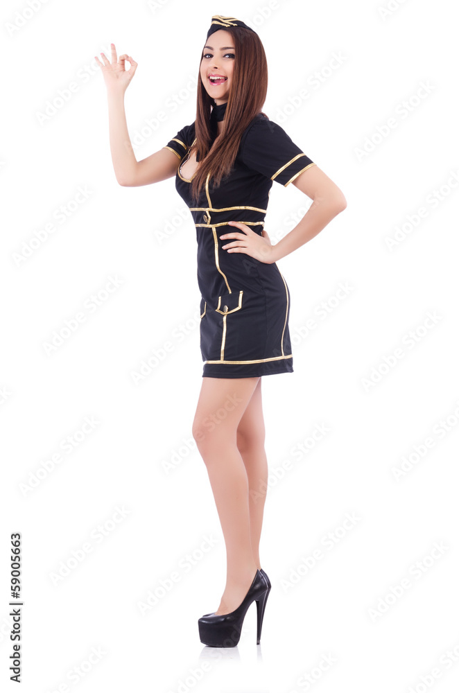 Young flight attendant isolated on the white Young flight attendant isolated on the white