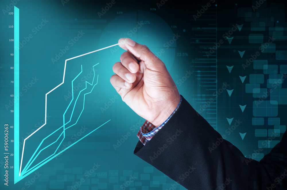 Business man drawing a graph Business man drawing a graph
