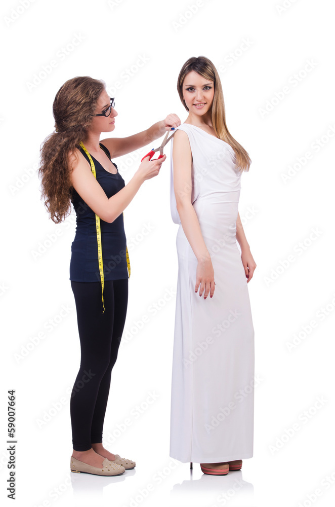 Tailor and client isolated on the white background