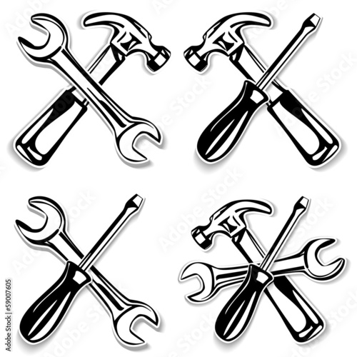 hammer and screwdriver and wrench set icon. vector