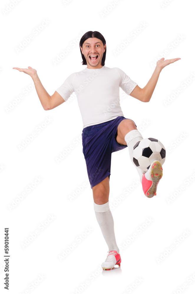 Fototapeta premium Young soccer football player on white