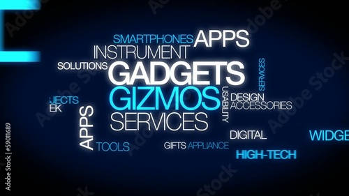 Gadgets gizmos services widgets apps word tag cloud animation