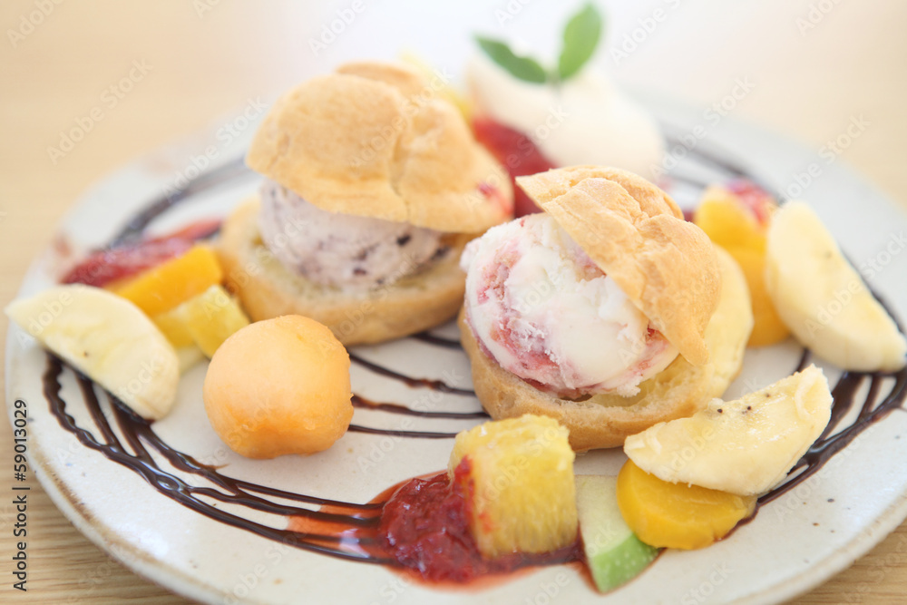 choux cream ice cream with fruits choux cream ice cream with fruits