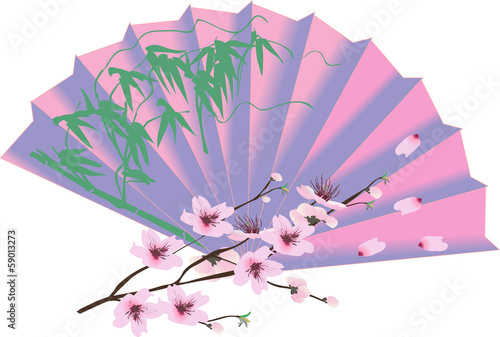 decorated fan and cherry tree blossom