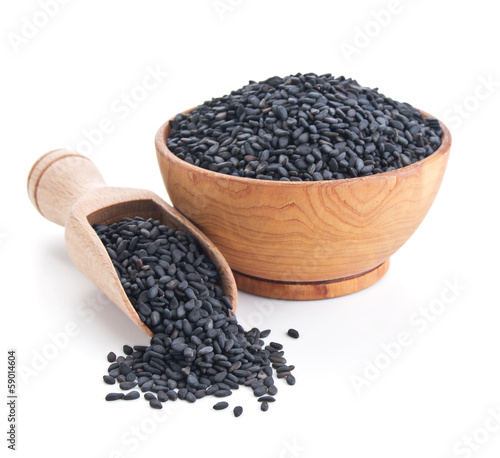 black sesame seeds isolated on white
