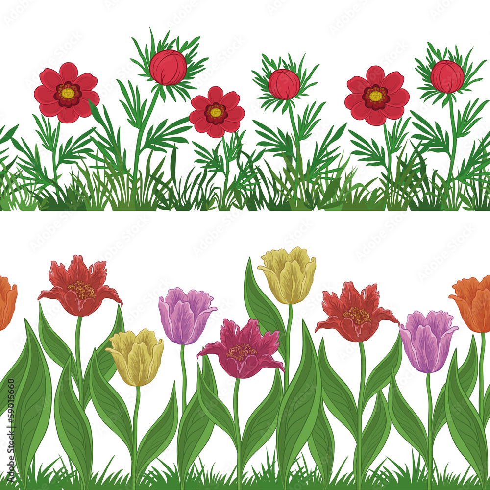 Grass and flowers, set seamless Grass and flowers, set seamless
