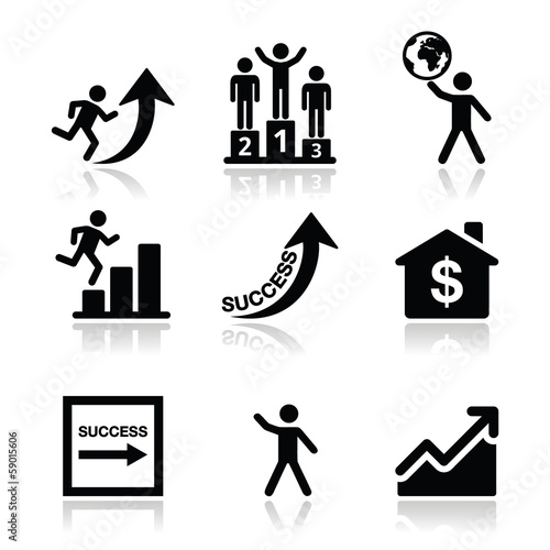 Success in business, self development icons set