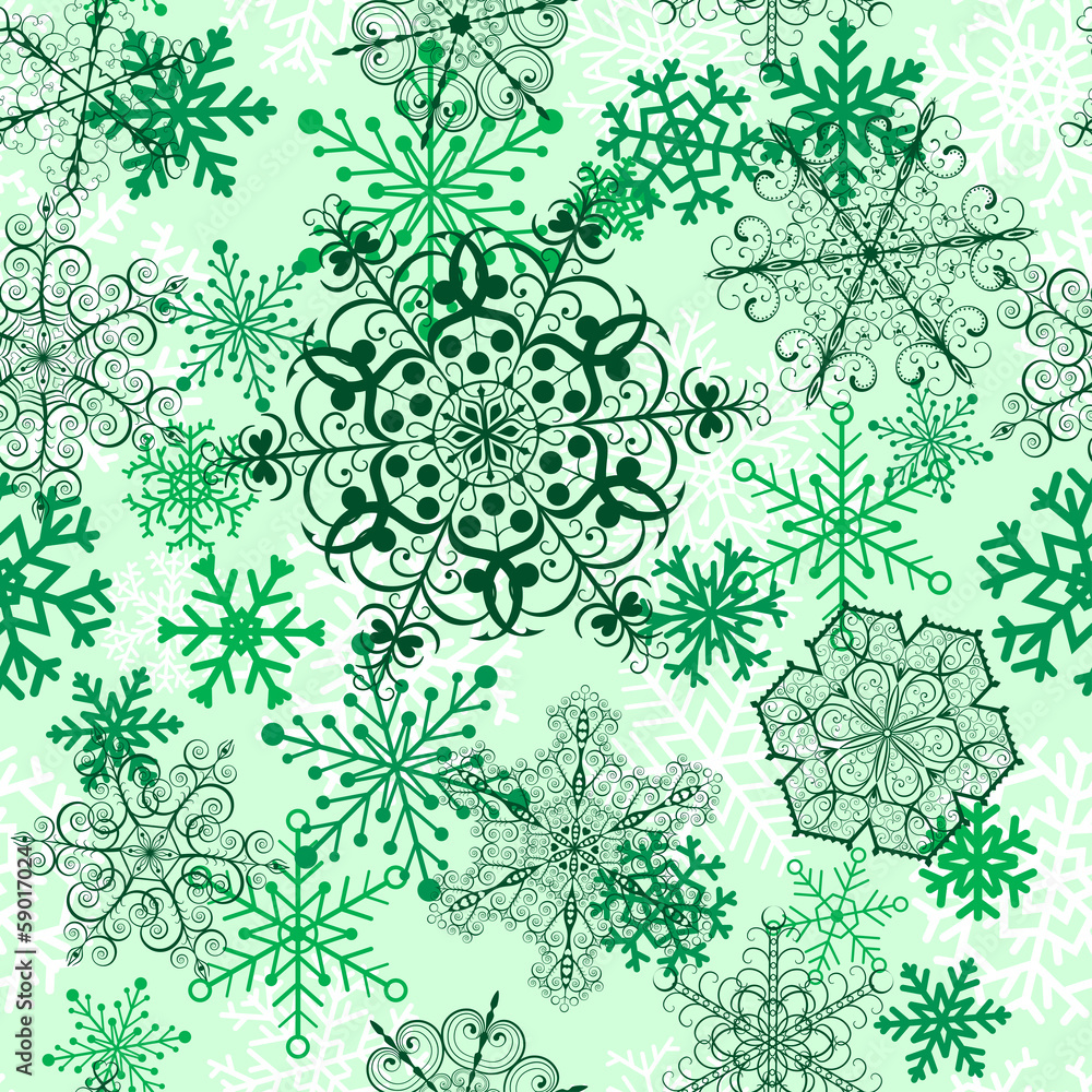 Christmas seamless pattern with green snowflakes