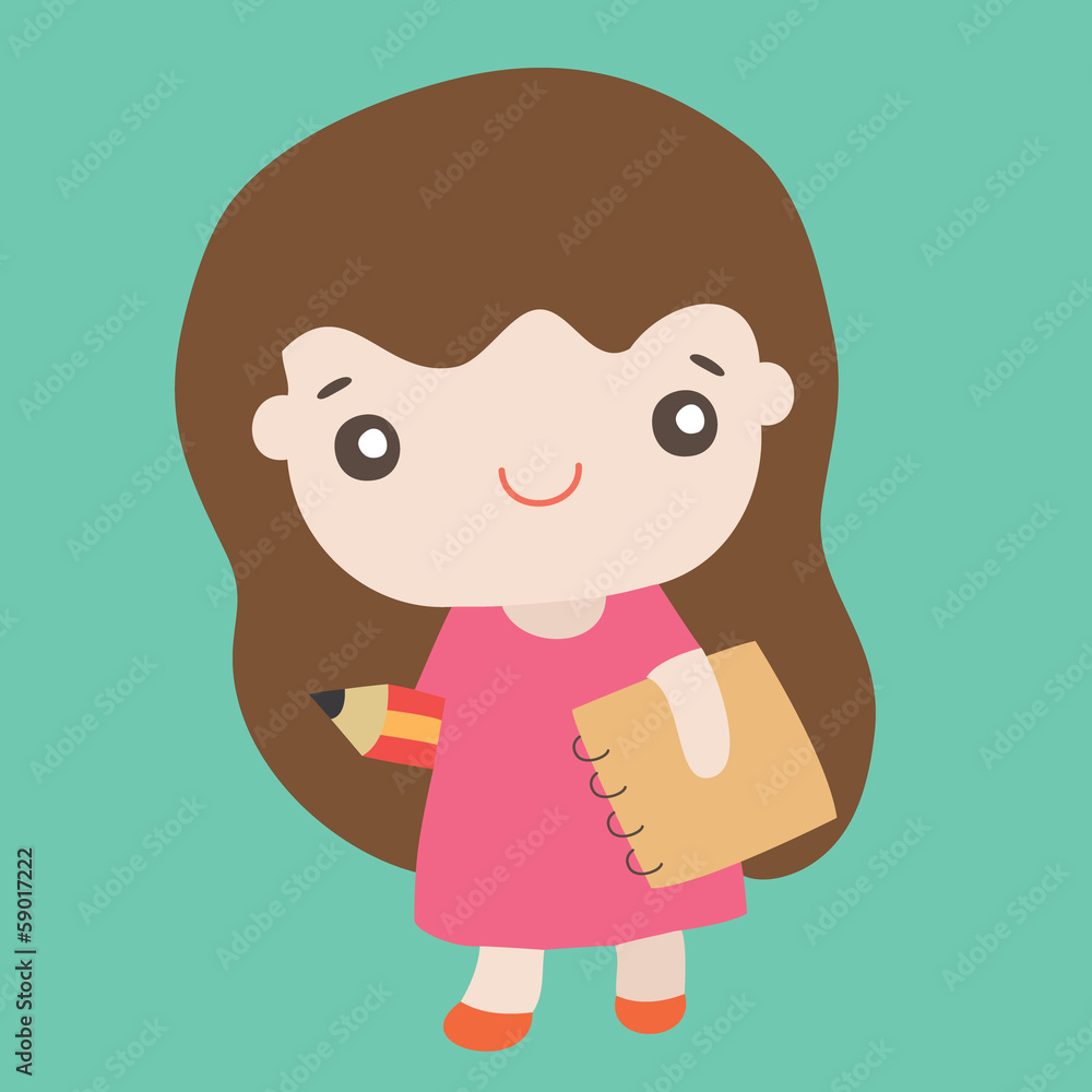 Cartoon cute girl smiling, Vector illustration