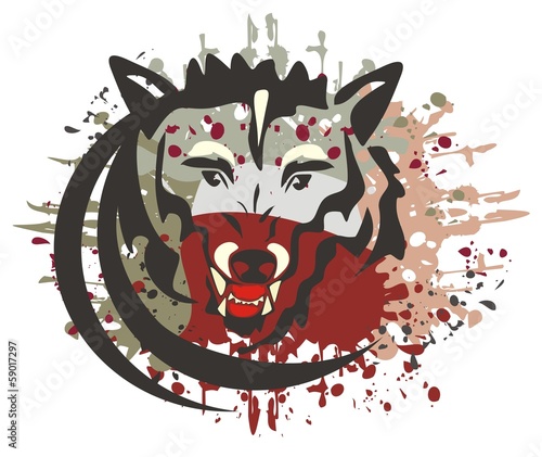 Wolf symbol with bloody splashes