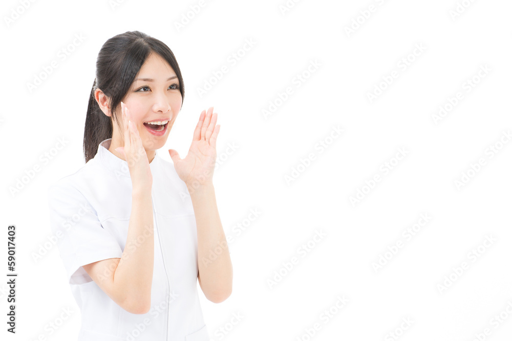 young asian nurse yelling on white background young asian nurse yelling on white background