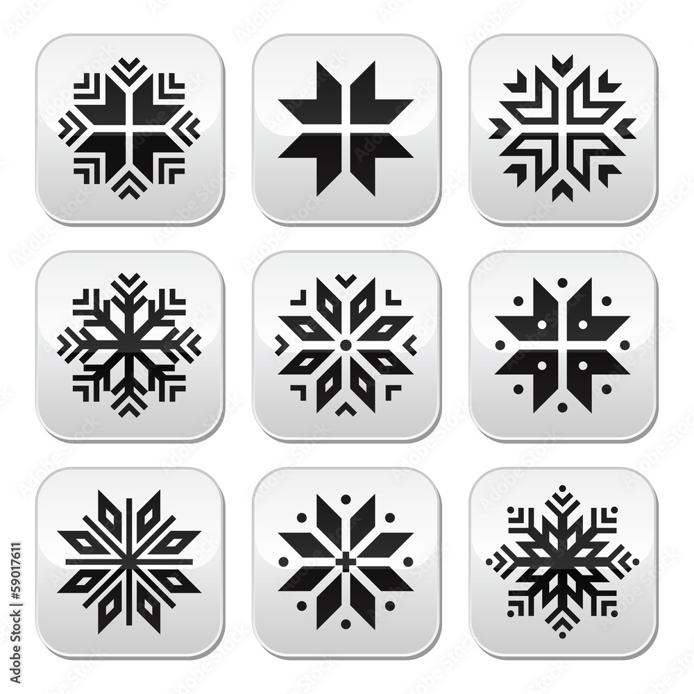 Christmas, winter snowflakes vector buttons set