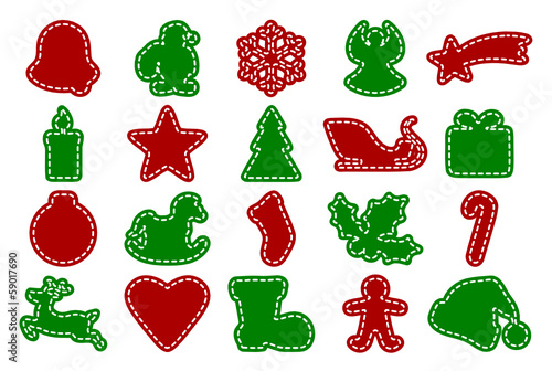 Set of Christmas Symbols in Red and Green