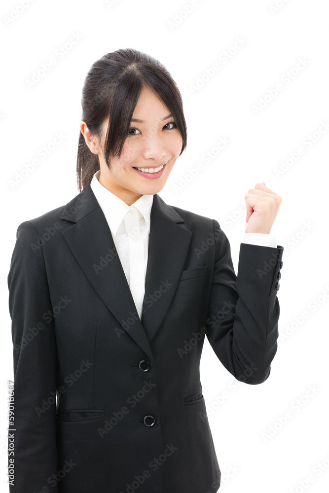asian businesswoman cheering on white background asian businesswoman cheering on white background