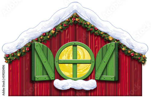 Maison Noël rouge illustration