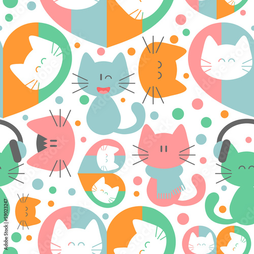 Seamless pattern with cute colorful kittens
