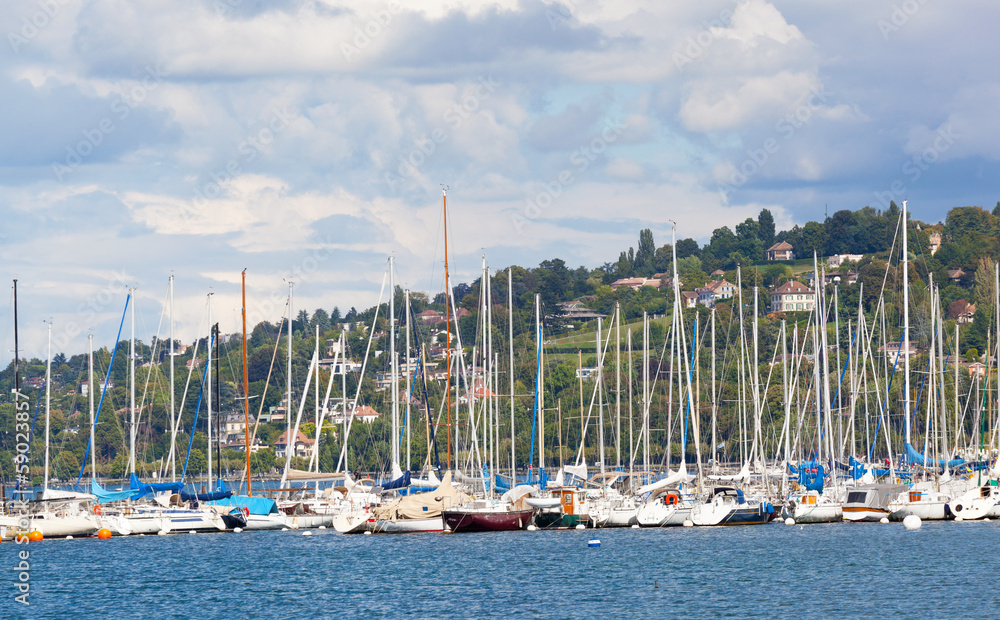 Yachts in a marine on Lake Geneva Yachts in a marine on Lake Geneva