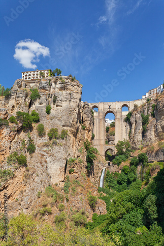 new bridge and houses on edge of an abyss in city Rhonda, Spain