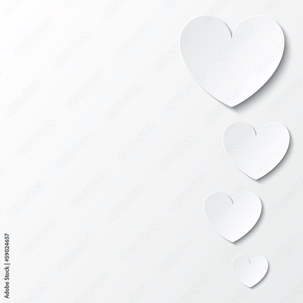 Paper hearts Valentines day card on white.