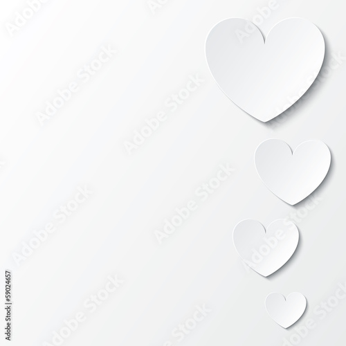 Paper hearts Valentines day card on white.