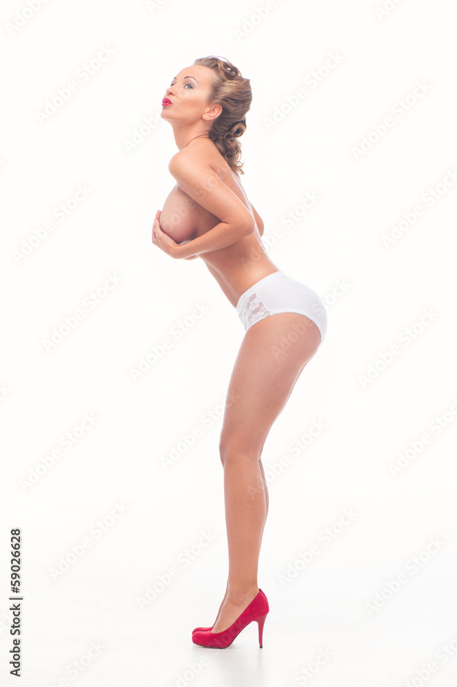 Fototapeta premium Nude sexy woman in pants