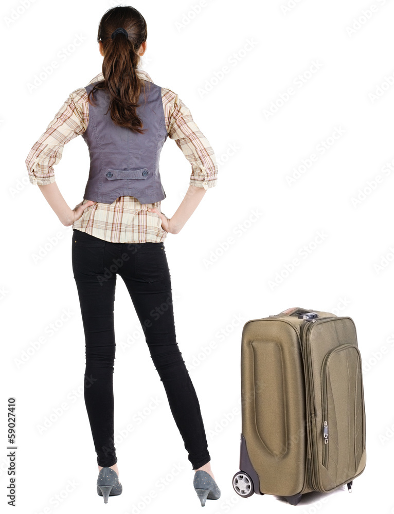back view of standing beautiful brunette business woman. back view of standing beautiful brunette business woman.