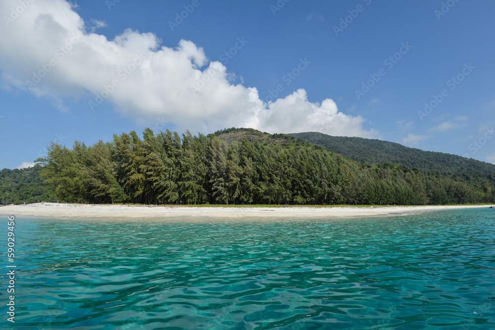 Sandy coast and clear sea of the Tarutao marine National Park. S