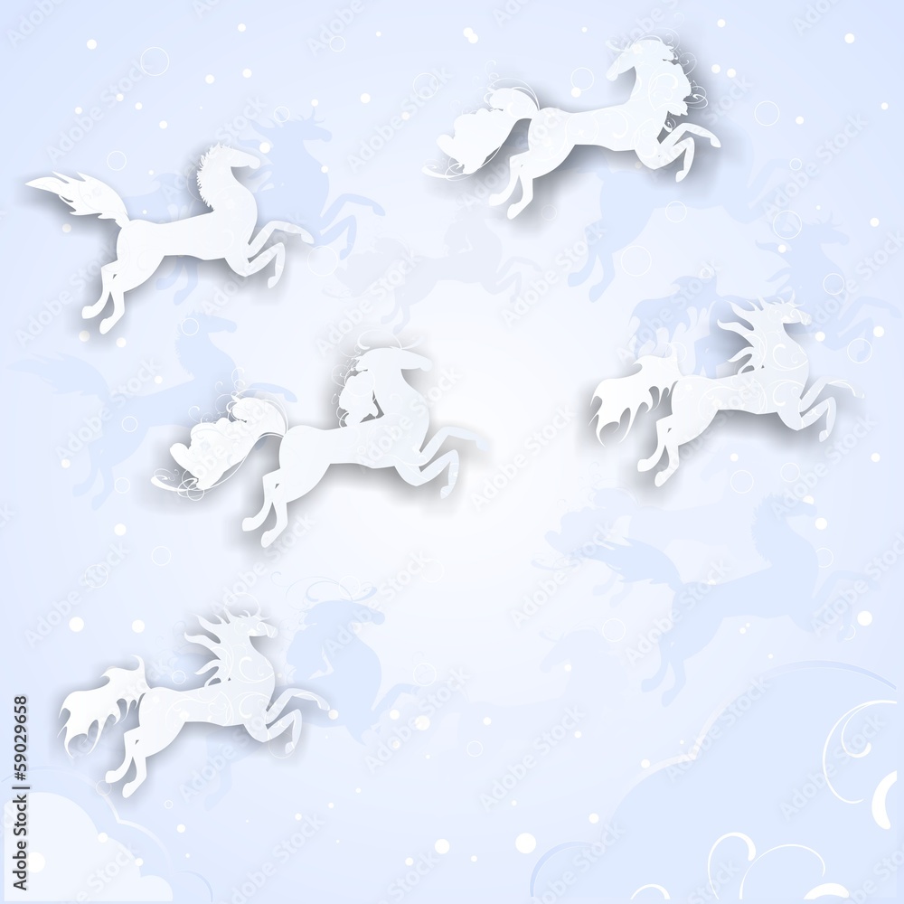 Christmas background with silhouettes of horses Christmas background with silhouettes of horses