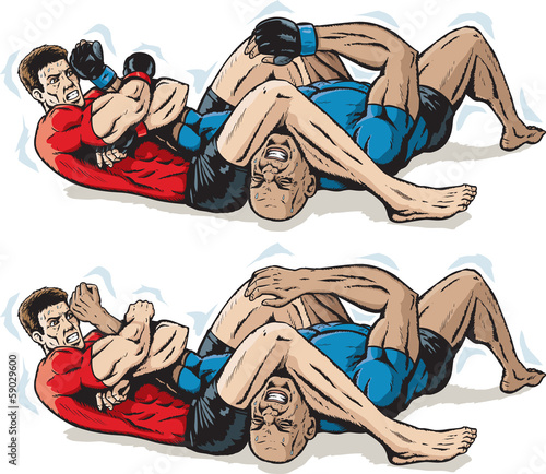 Jiu jitsu Arm bar illustration with rash guards