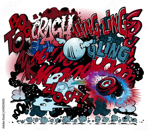 graffiti, comic book explosions