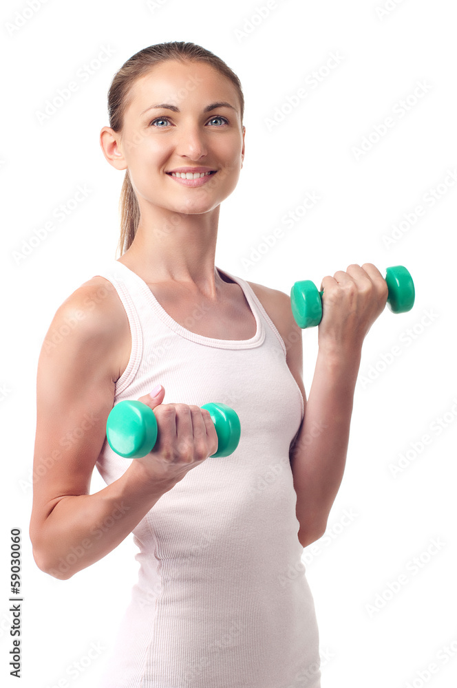 Girl with dumbbells in hands Girl with dumbbells in hands