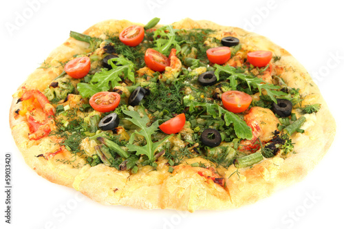 Tasty vegetarian pizza, isolated on white