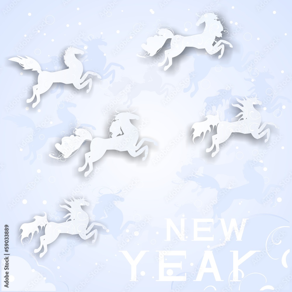 Christmas background with silhouettes of horses