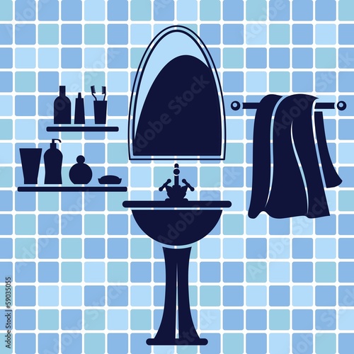 Blue bathroom interior