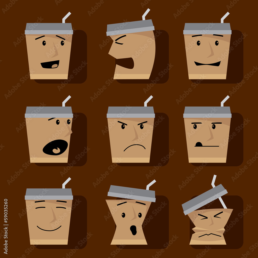 Coffee Cups Character elements icon set. Coffee Cups Character elements icon set.