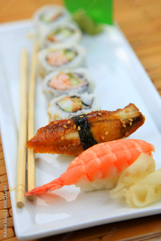Arrangement of assorted sushi on the plate Arrangement of assorted sushi on the plate