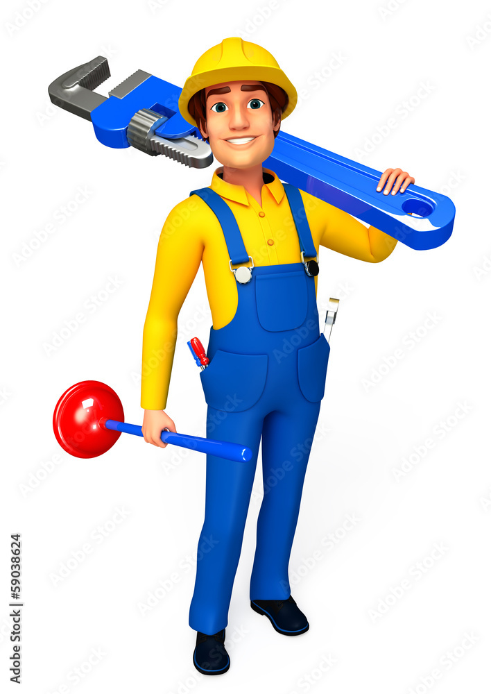 Plumber with toilet plunger & wrench Plumber with toilet plunger & wrench