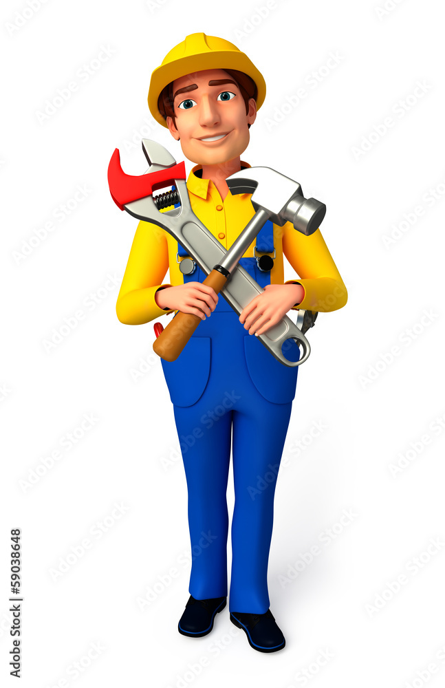 Plumber walk with his hammer & wrench Plumber walk with his hammer & wrench
